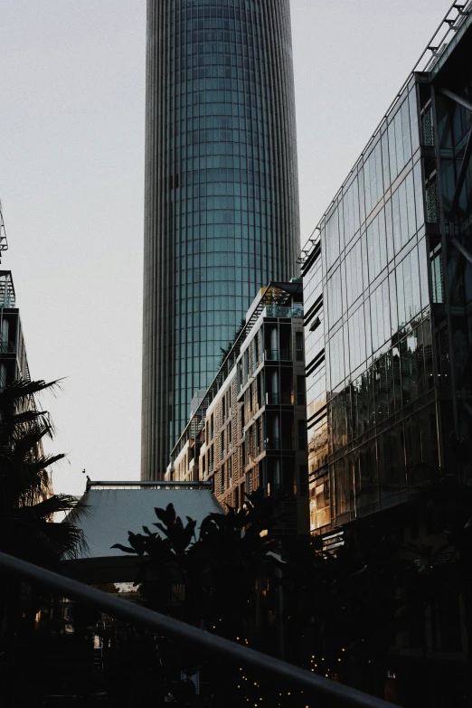 the reflection of a tall glass skyscr on a building