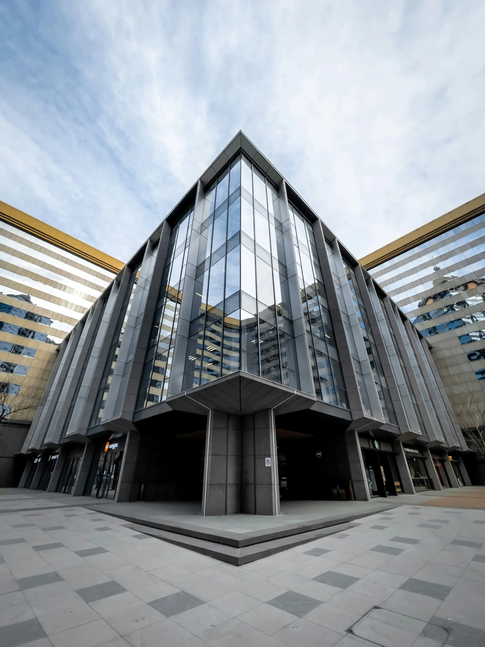 a modern office building on a sunny day