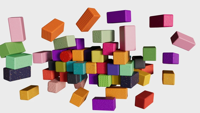 a colorfully made wall of small blocks and cubes