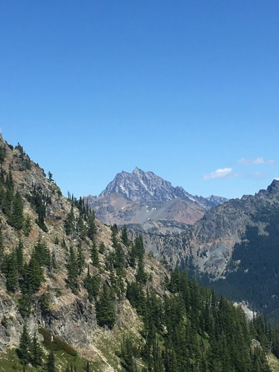 a mountain range with trees and mountains on either side