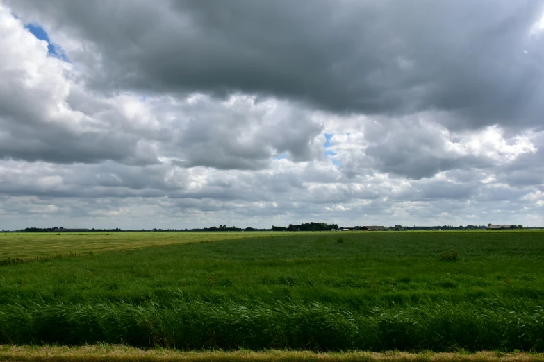 an empty grassy field under a cloudy sky