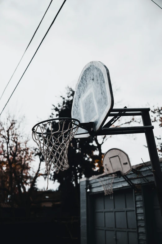 the backboard of a basketball hoop is above a basketball net