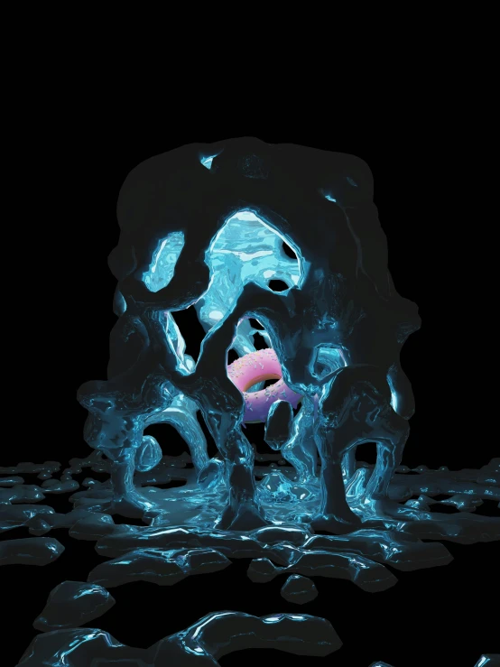 a very unusual looking picture of an ice skull with a lit candle on it