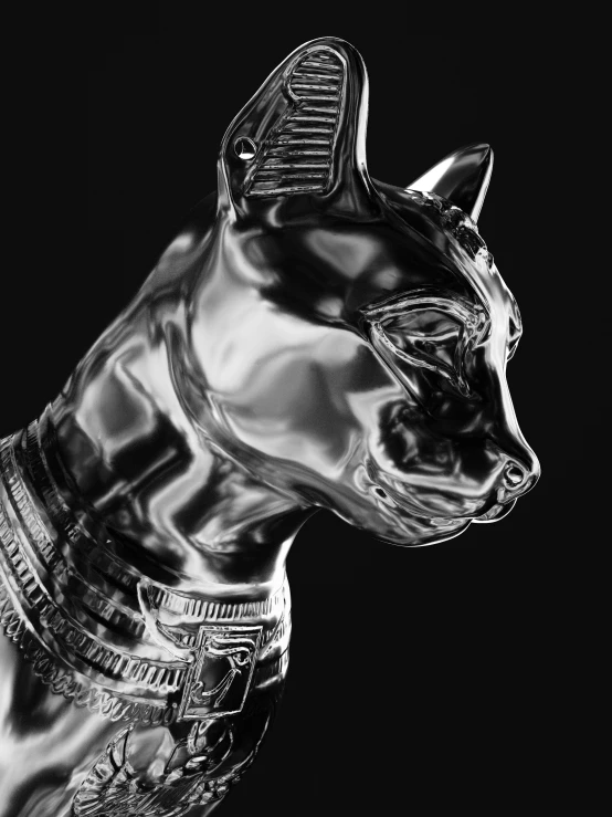 a sculpture of a cat on a black background