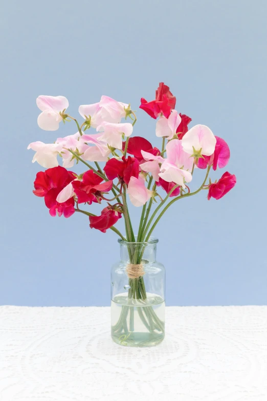 several different colored flowers in a clear vase