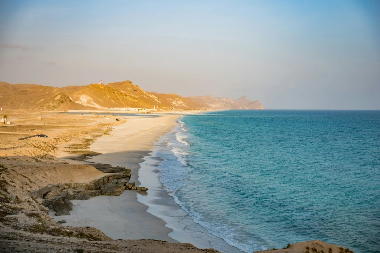 a beach on the coast with sand and water