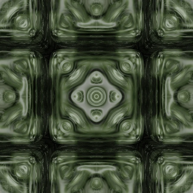 an image of green shapes in the center of a tile pattern