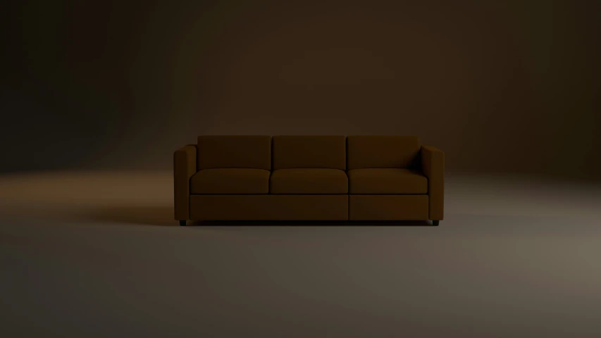 the brown couch is sitting in the spotlight