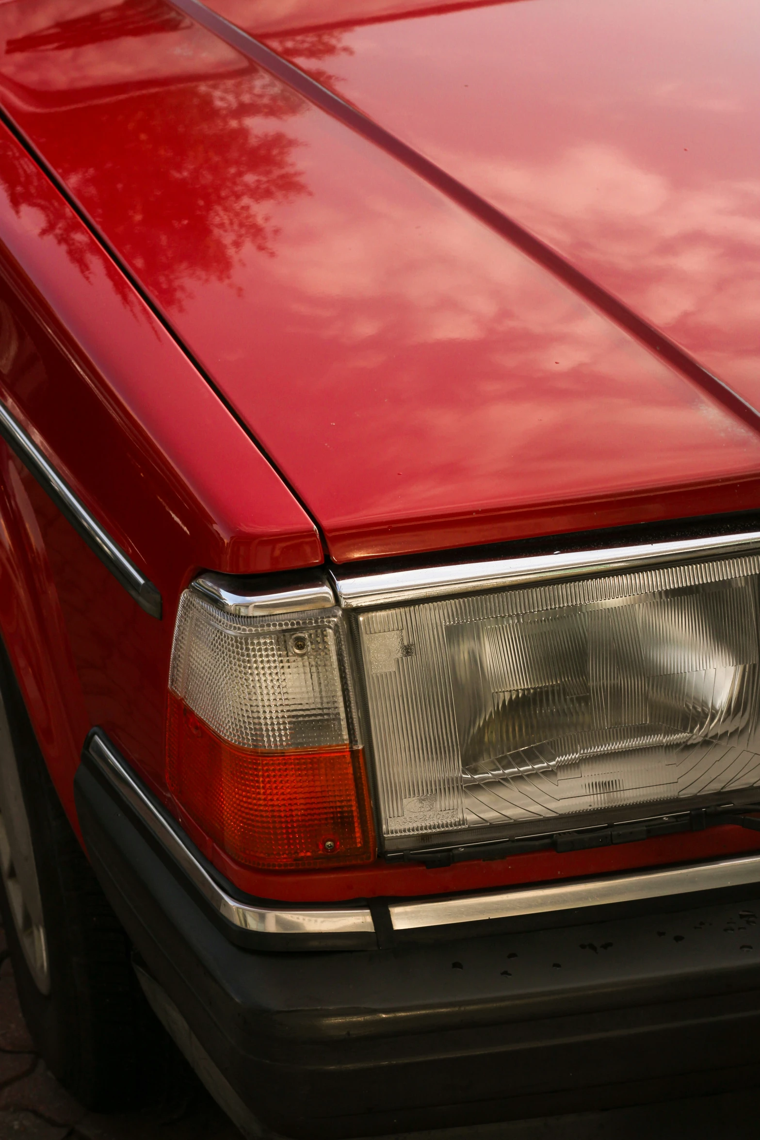 closeup of the front lights and headlights of a car