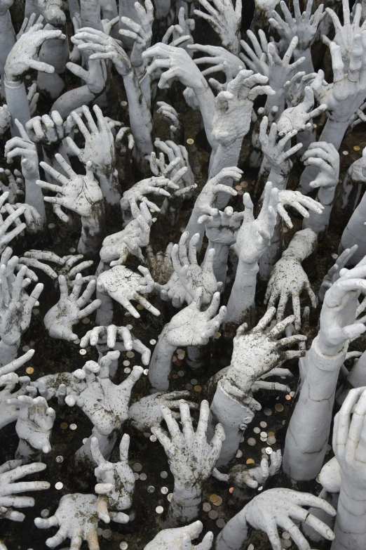 many hand made figures are held together in this po