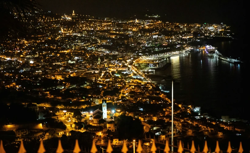 night time view of large city and city lights on the side of water