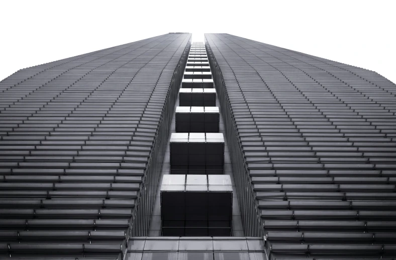 an upward view of a large building