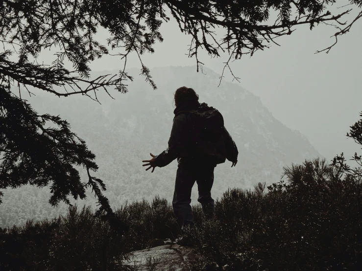 a person with a backpack on is walking along a trail