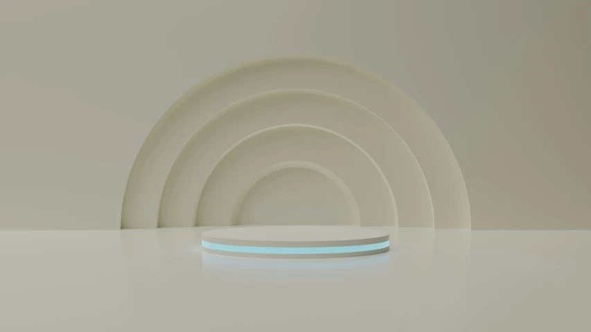 a set of four white round lights sitting next to each other