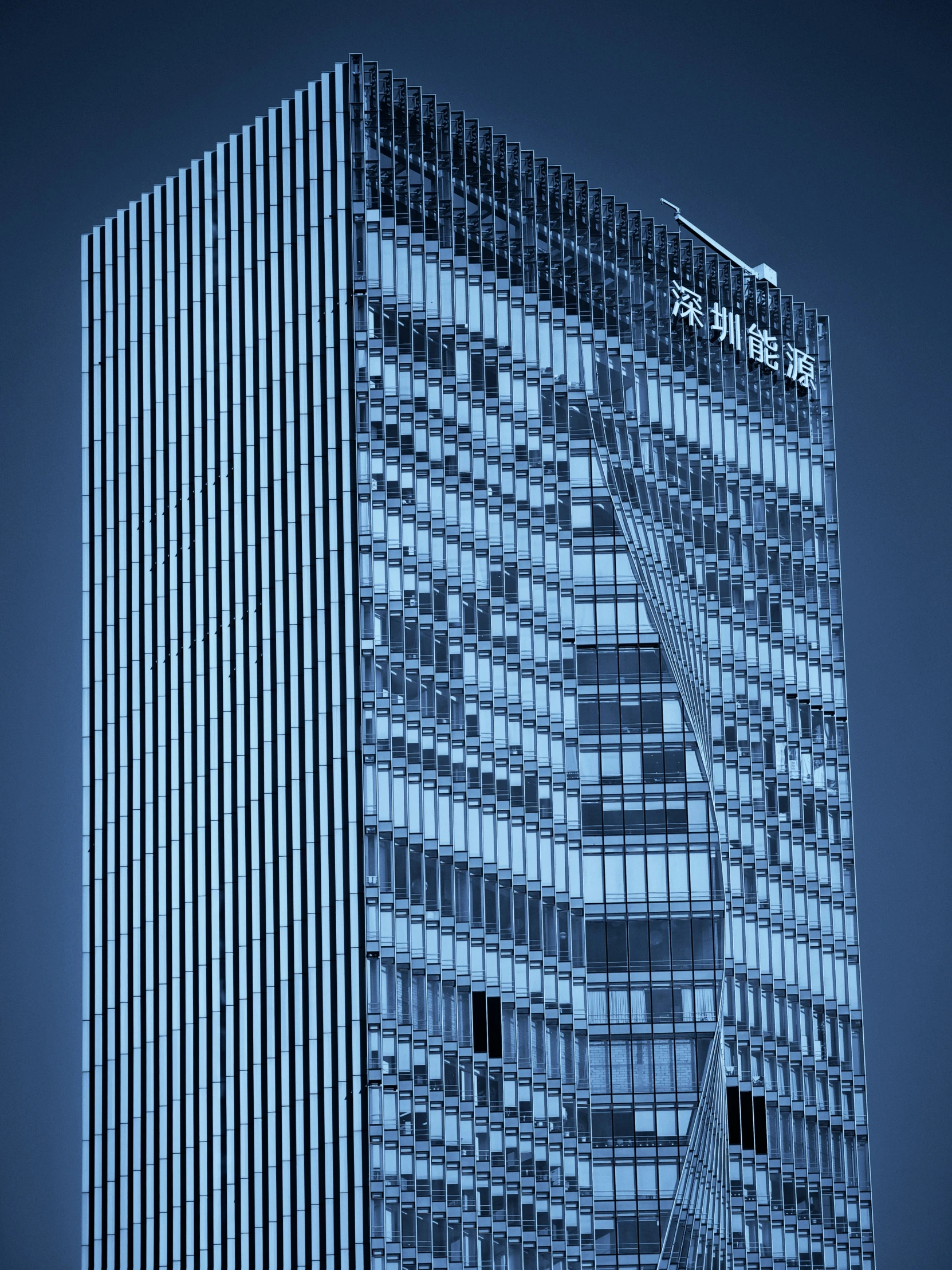 an office building with blue lines and designs