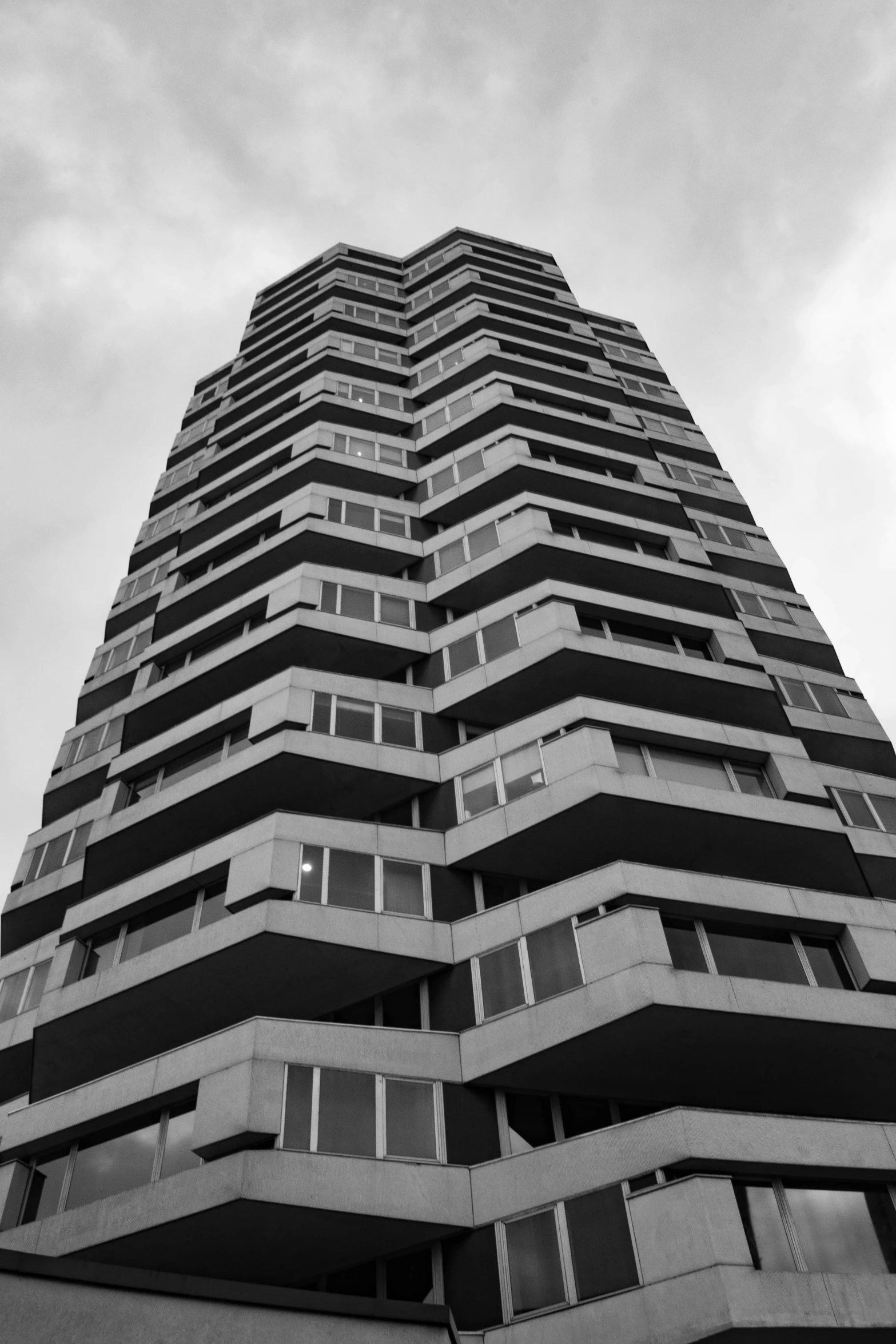 black and white pograph of high rise apartment building