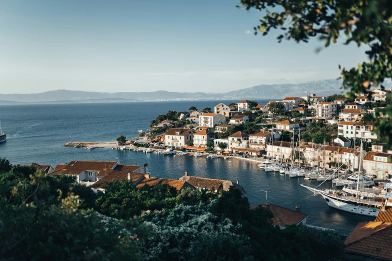 a bay that has some buildings near water