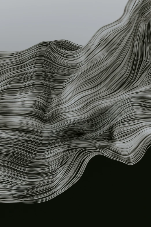 a white and black painting with wavy lines