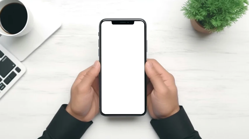 someone is holding their phone with an empty screen