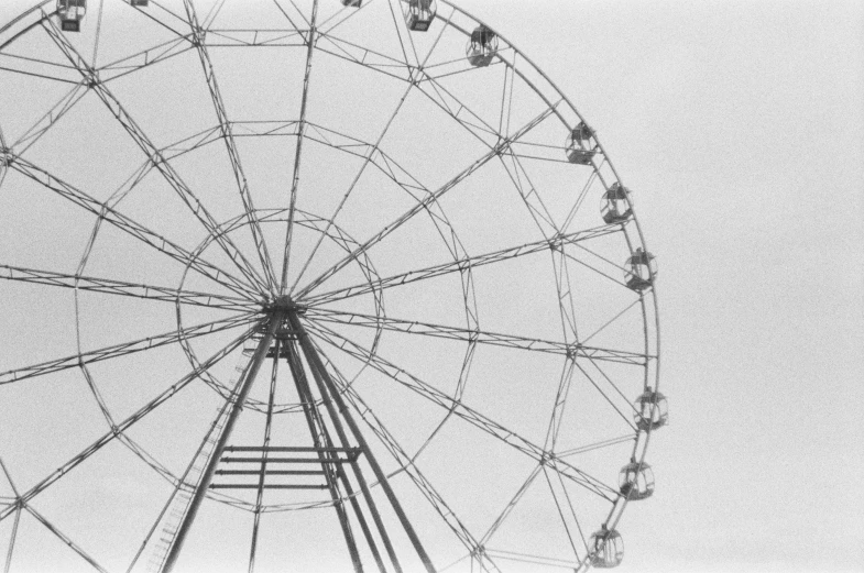 a ferris wheel sits in an overcast sky
