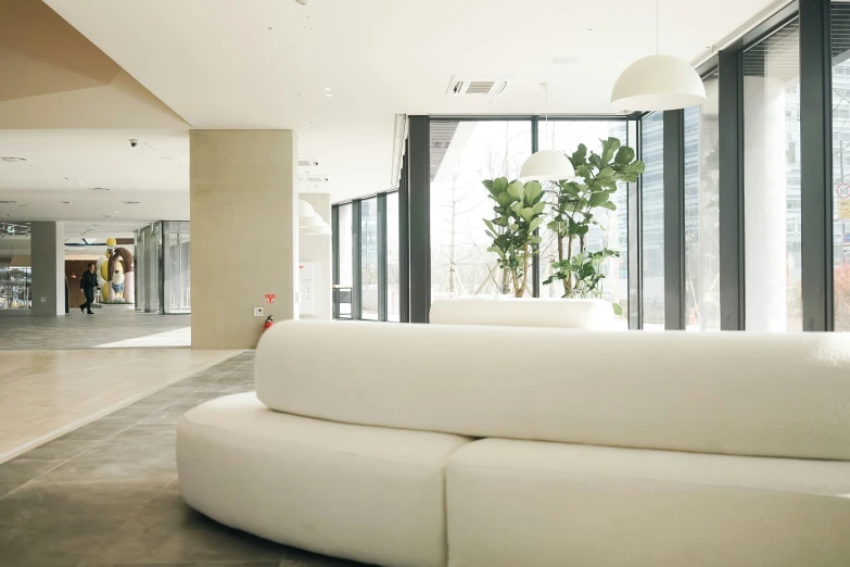 a white couch in a large room