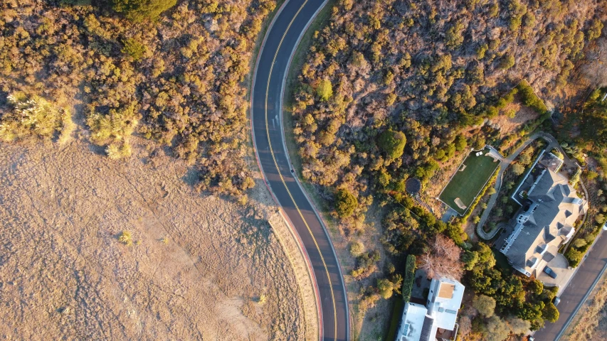 a view from above of a rural road