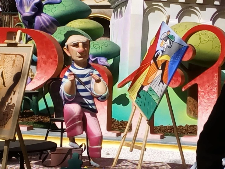 a cartoon character on display at an art festival