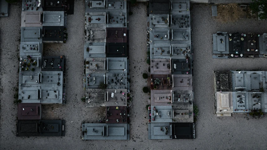 several parking lots are shown from above in this aerial view