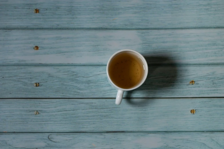 a closeup of a coffee cup on a wood table