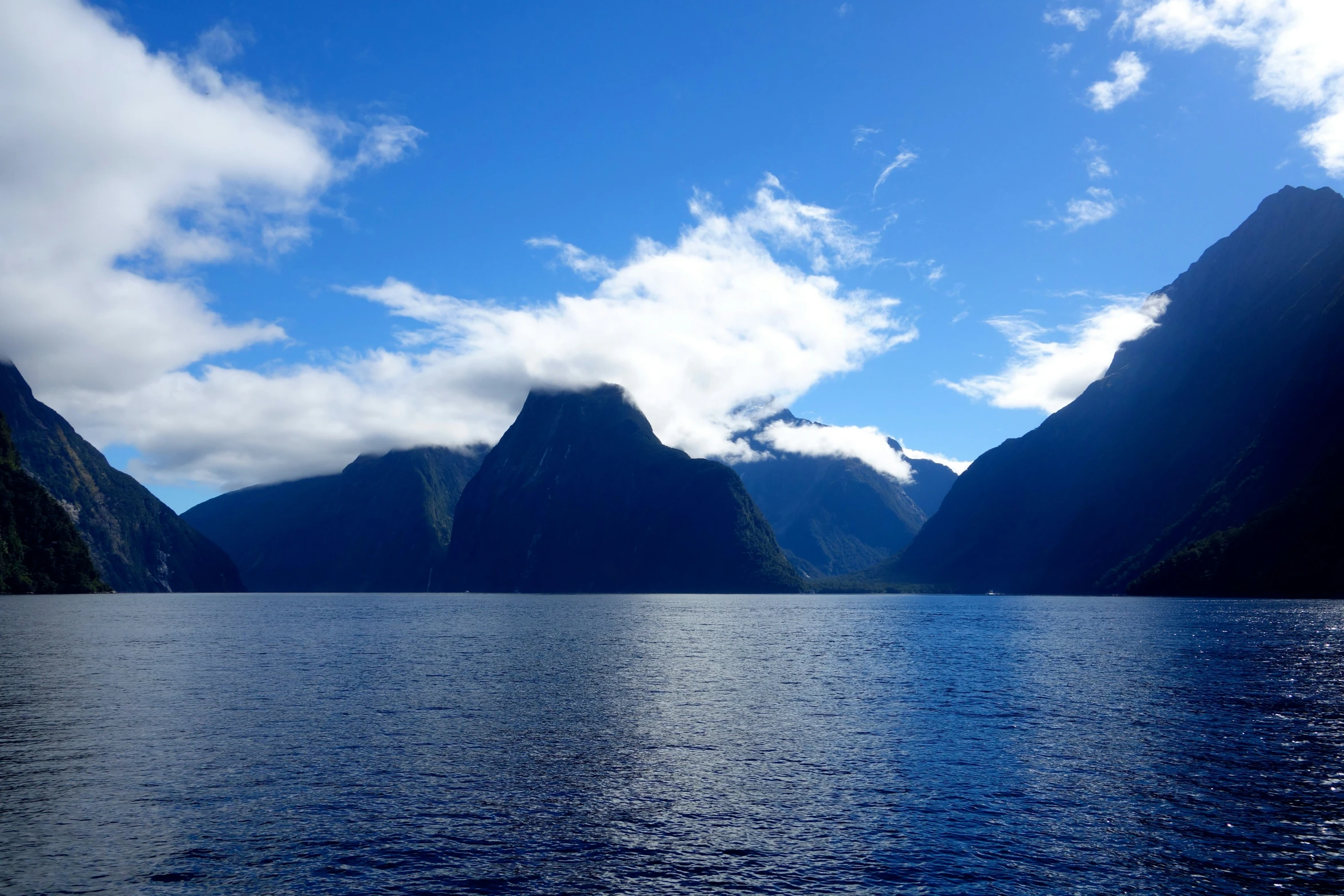 the water is still calm in this large bay