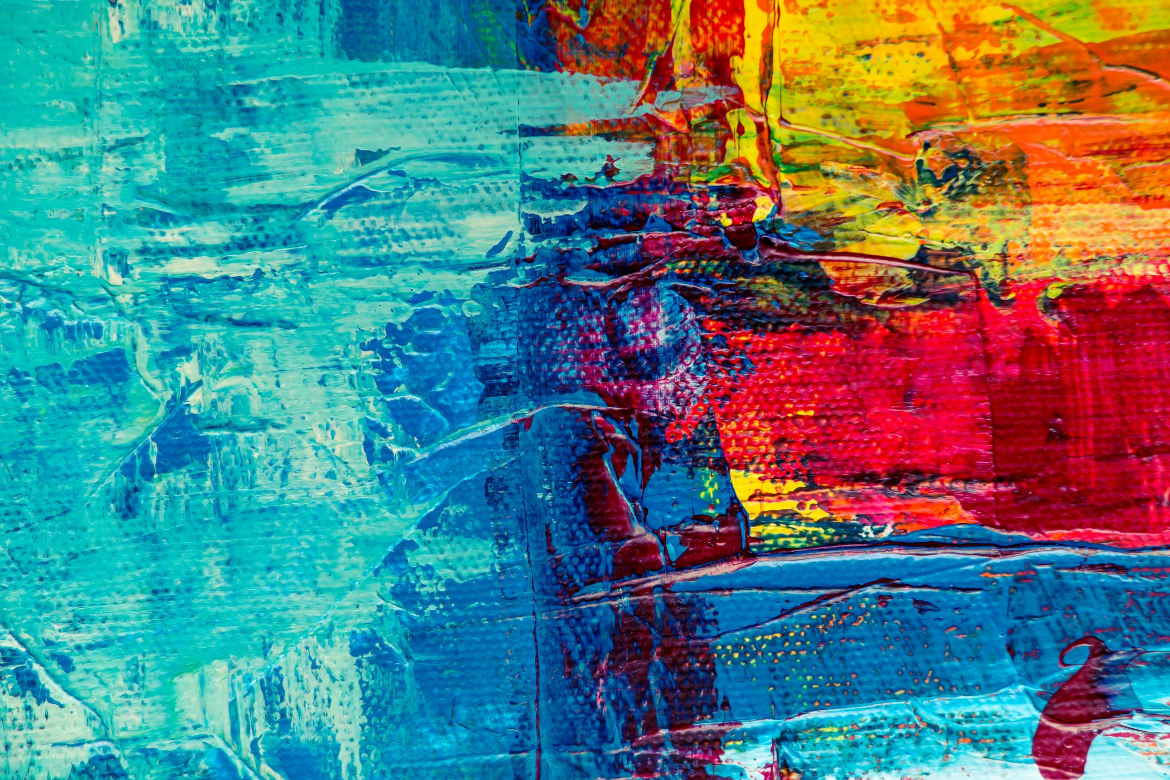 a painting is shown with multicolored abstracts