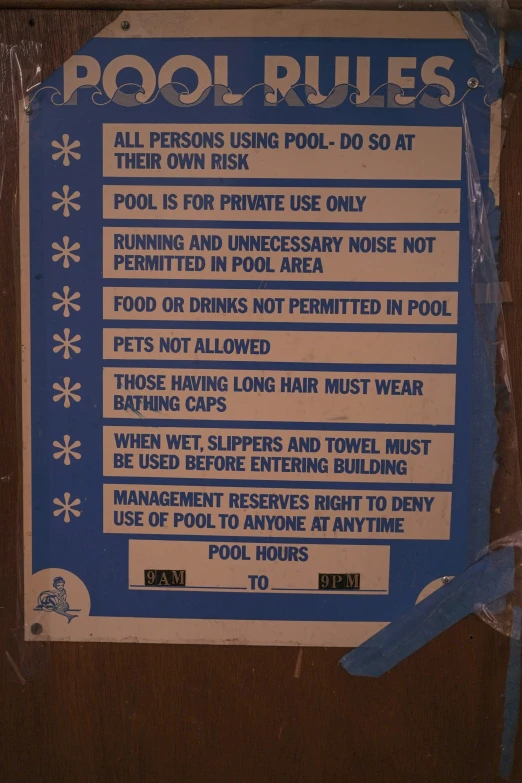 the rules on the restroom are posted in plastic