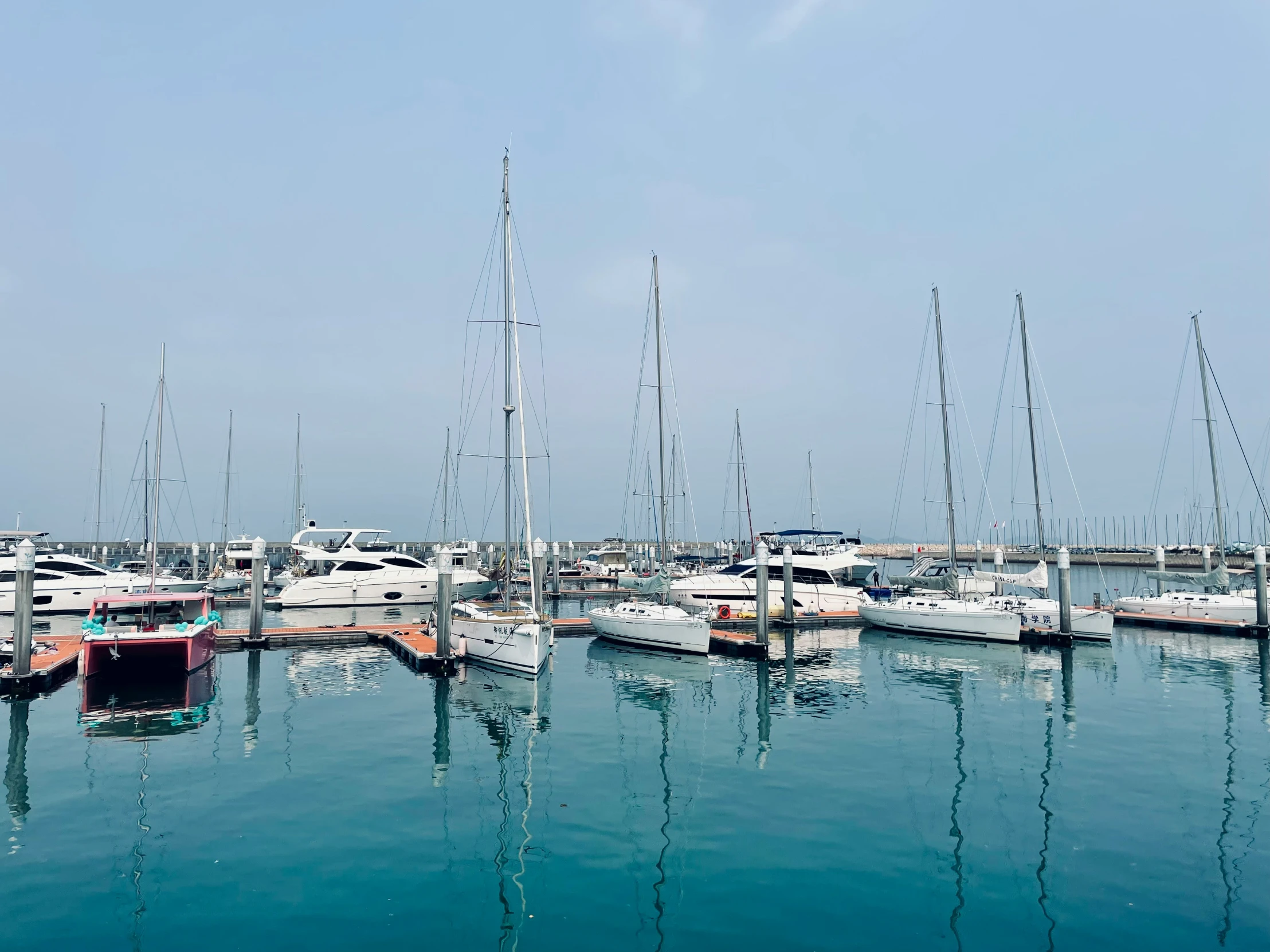 many boats are in the water and on the land