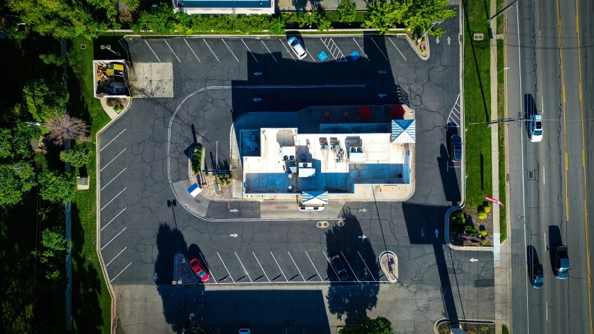 an aerial view of the outside of a building