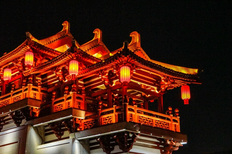 some large building with lights on at night