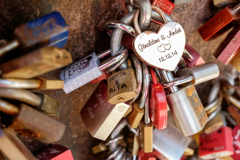 padlocks with various names on them are  together