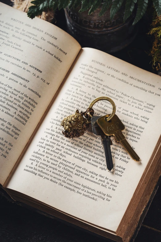 open book with keys laying on top