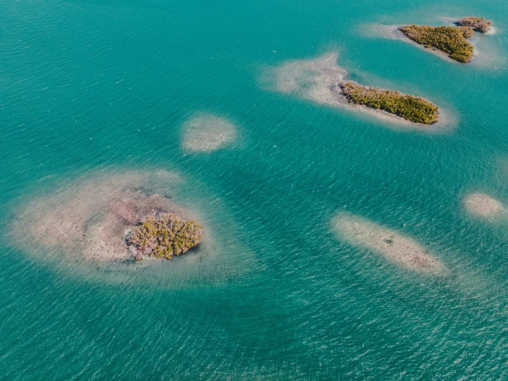 a bird's eye view of four islands on a body of water