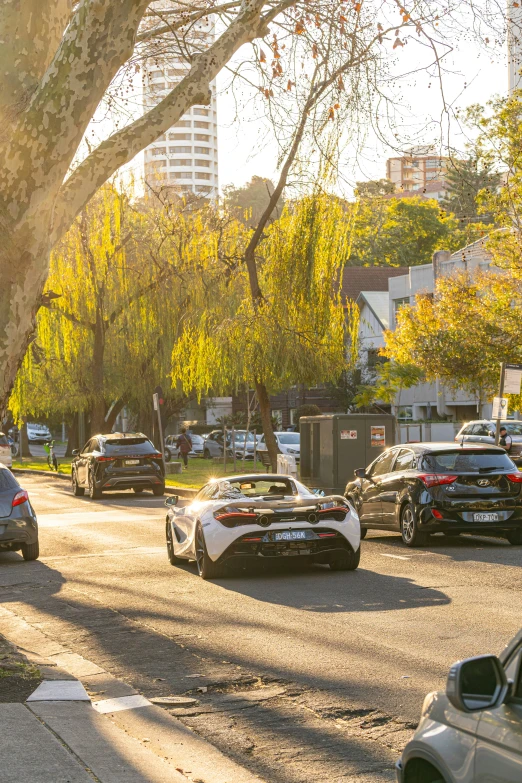 cars lined up at a curb on a residential street