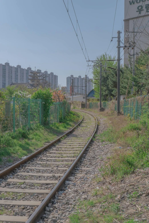 a rail with train tracks running next to it