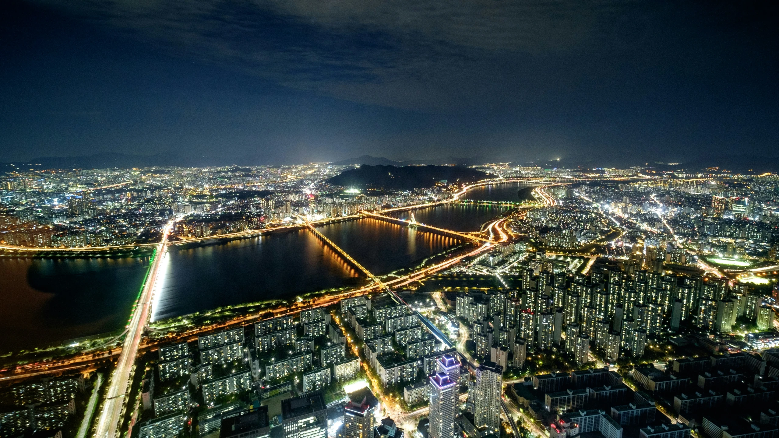 night time cityscape taken from top of building