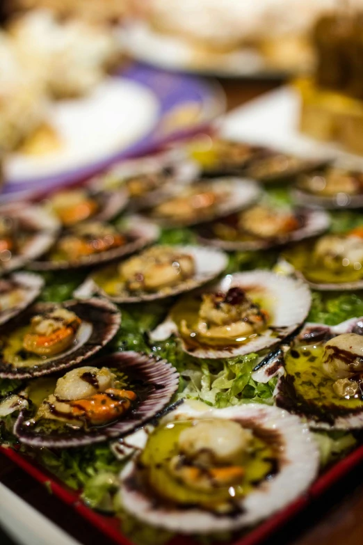 a variety of oysters are laying on top of the table