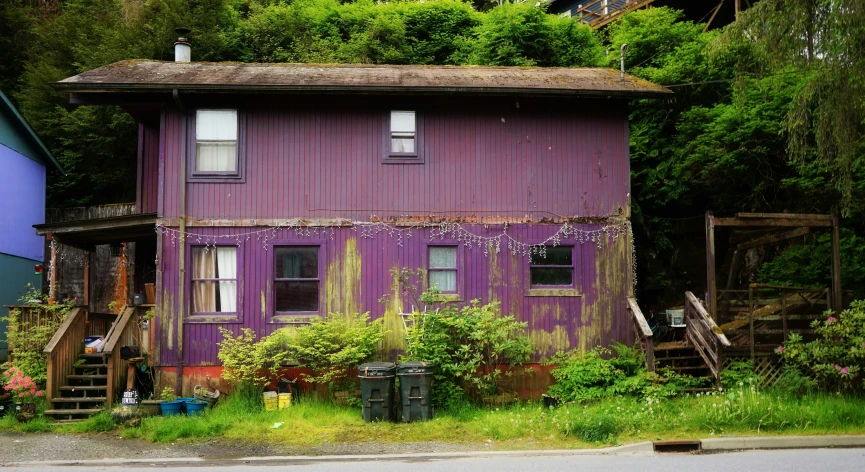 a house that has a purple painted front