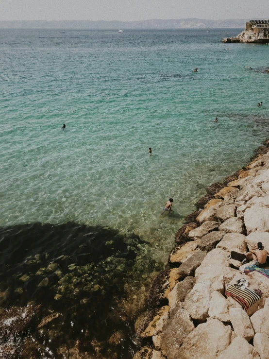 a group of people swimming on a body of water