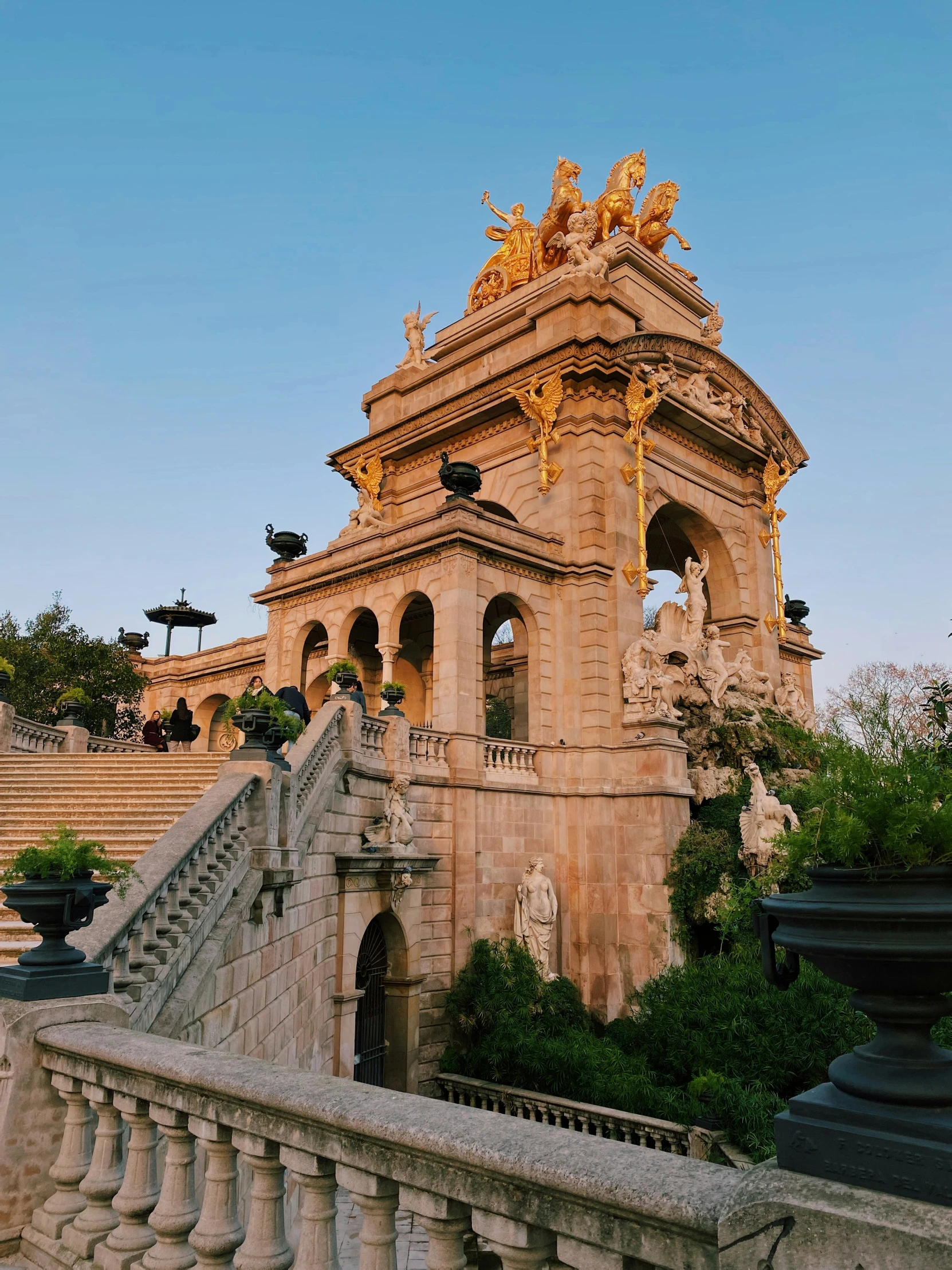 ornate architecture and statues at an old castle