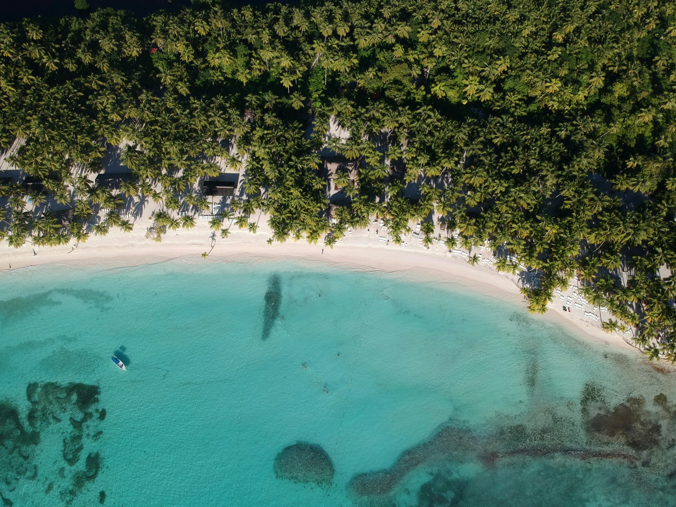 the aerial view of an empty beach on a tropical island