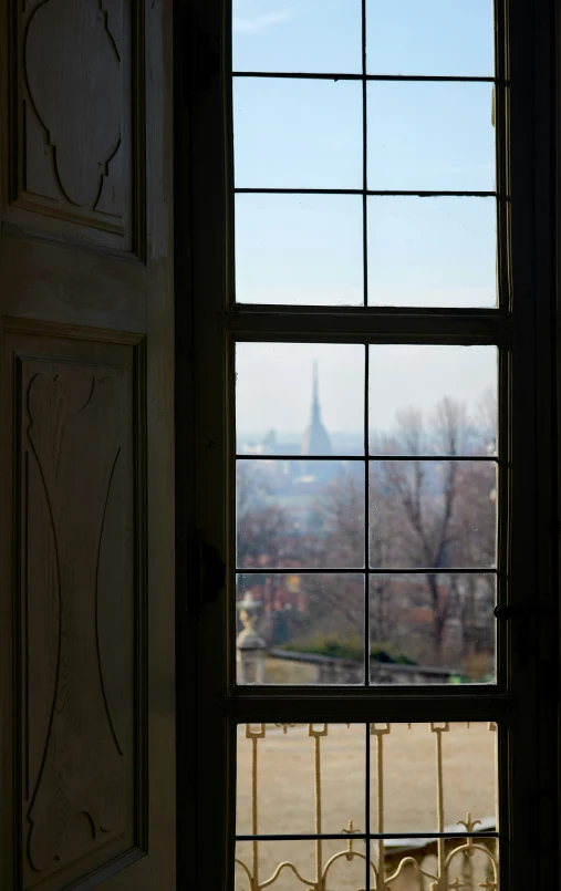 view of a park from a window with wrought iron bars