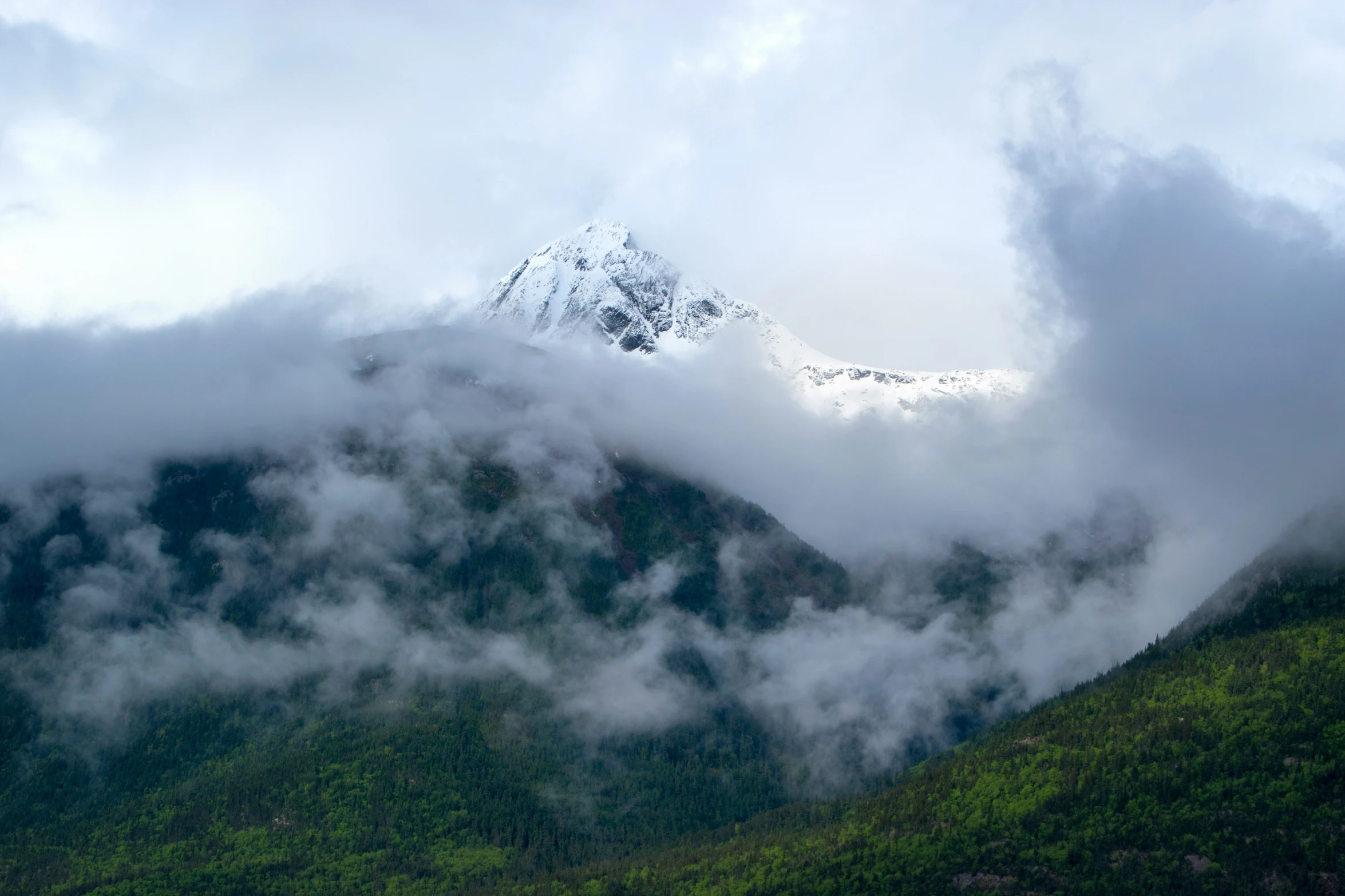 a snowy mountain is shown in the distance