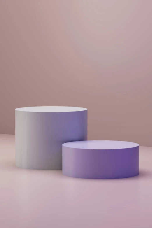 there are two empty purple cylinders on a pink table