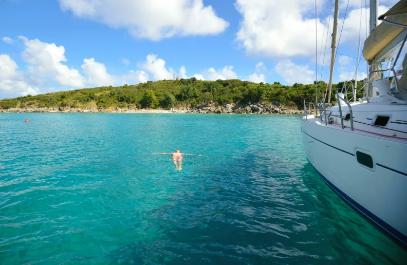 a person swimming in the ocean off of a boat